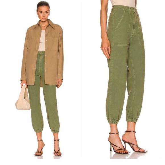 MOTHER Green The Wrapper Patch Springy Ankle Jogger Pants Size 31 High Rise Jean